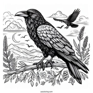 Large Realistic Raven Coloring Page