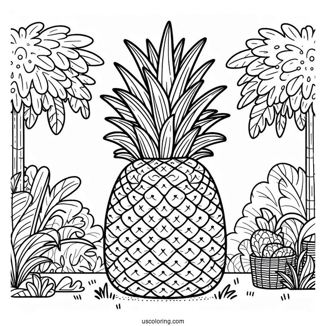 Big Juicy Pineapple Coloring Page In Backyard Paradise
