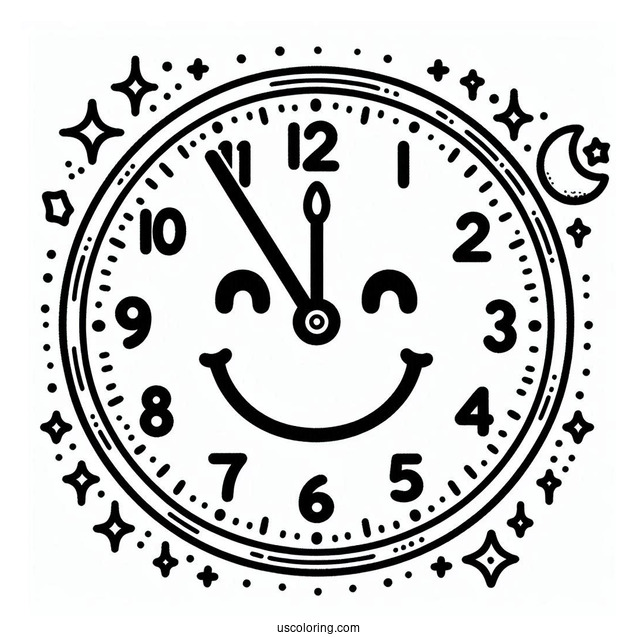 Smiley Face Clock Coloring Page