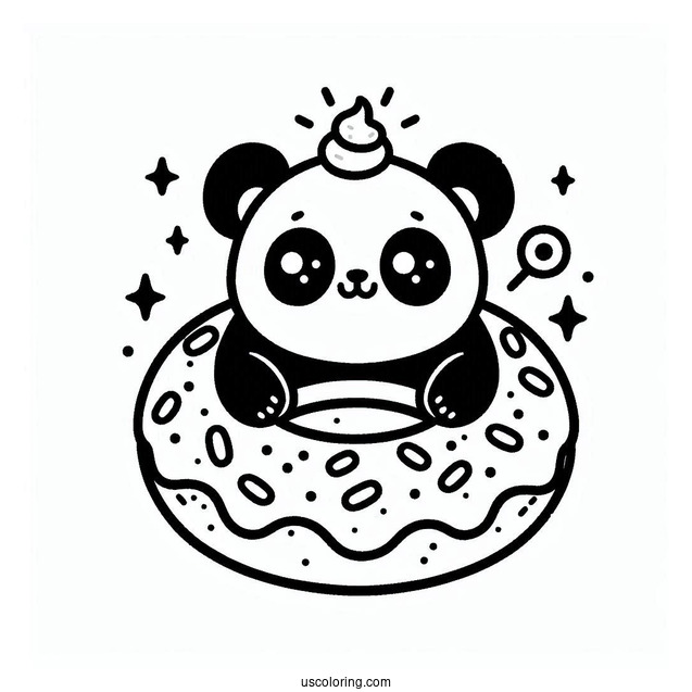 Panda Coloring Page Donut Treat with Ears and Face For Preschoolers
