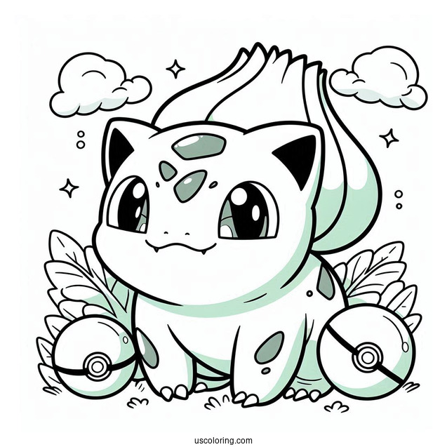 Bulbasaur Coloring Page With Pokeballs