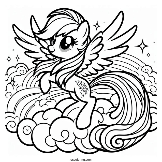 Majestic Rainbow Dash Coloring Page On A Cloud