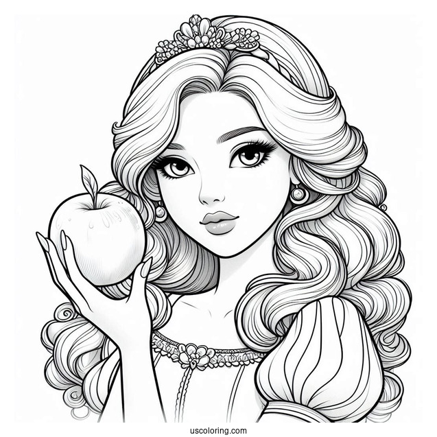 Princess Coloring Page Of Realistic Snow White Holding Apple