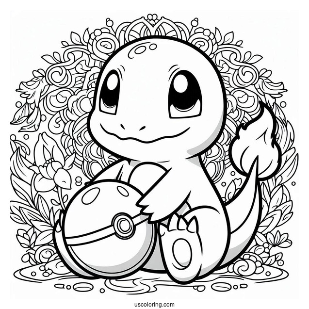 Charmander Holding Pokeball Mandala Coloring Sheet