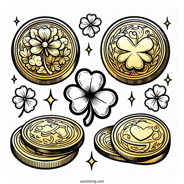 Lucky St Patrick_s Day Golden Coins To Color