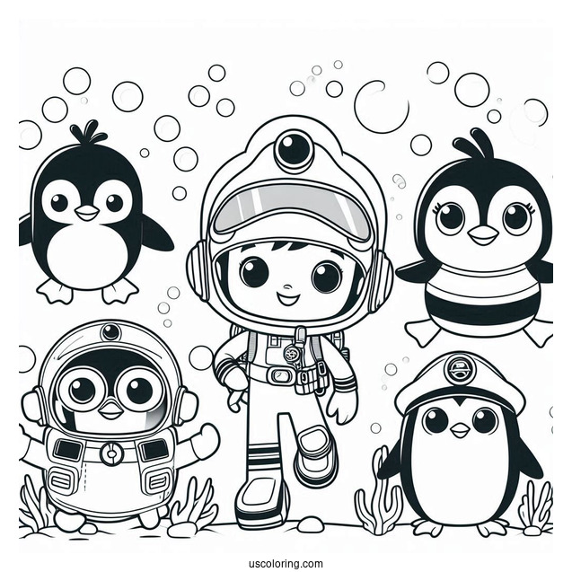 Octonauts Coloring Page Of Captain Barnacles, Min, Peso Penguin, and Kwazii Underwater