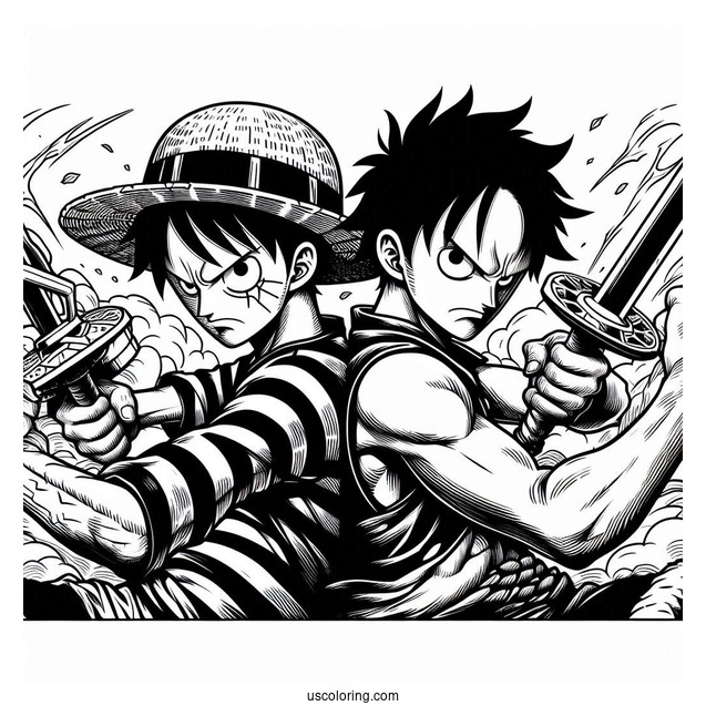 Luffy Coloring Page Fighting Back-To-Back With Ace