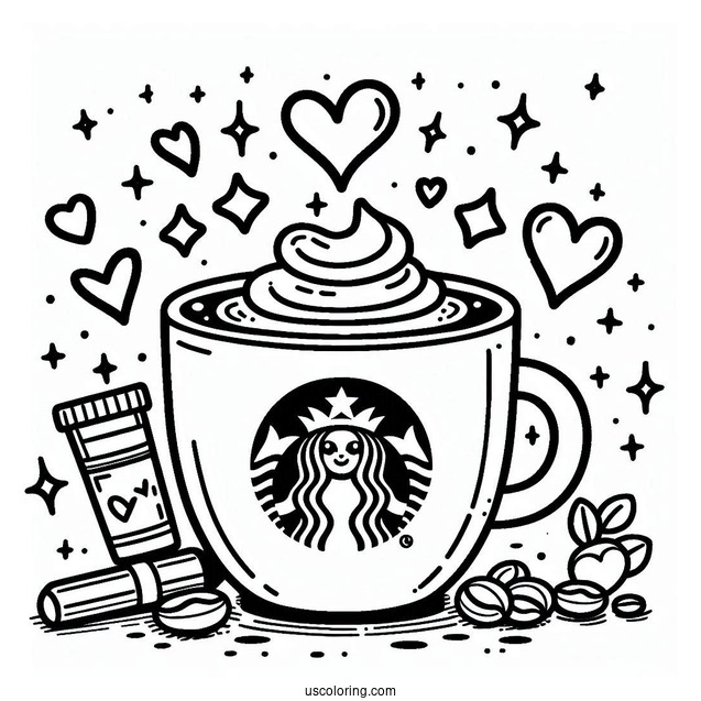 Cute Overflowing Starbucks Coloring Page Coffee With Hearts And Sparkles