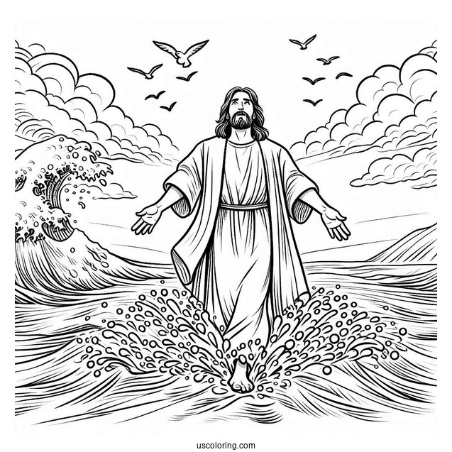 Jesus Walked On Water Miracle Coloring Page