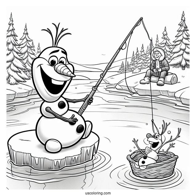 Olaf Fishing On Ice Lake To Color