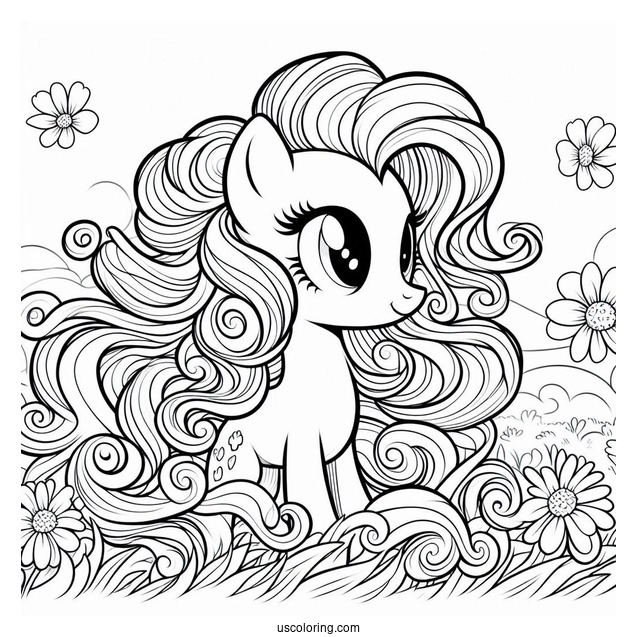Beautiful Pinkie Pie Coloring Page With Flowing Mane On A Flower Field
