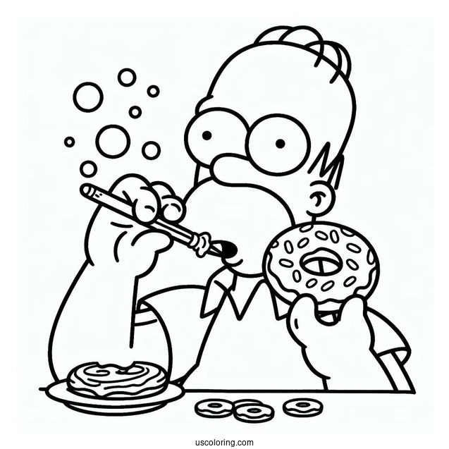 Homer Eating Donut Coloring Page
