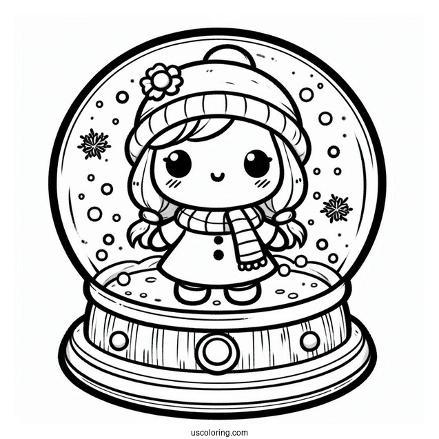 Chibi Snowman Snow Globe Coloring Page For Kids