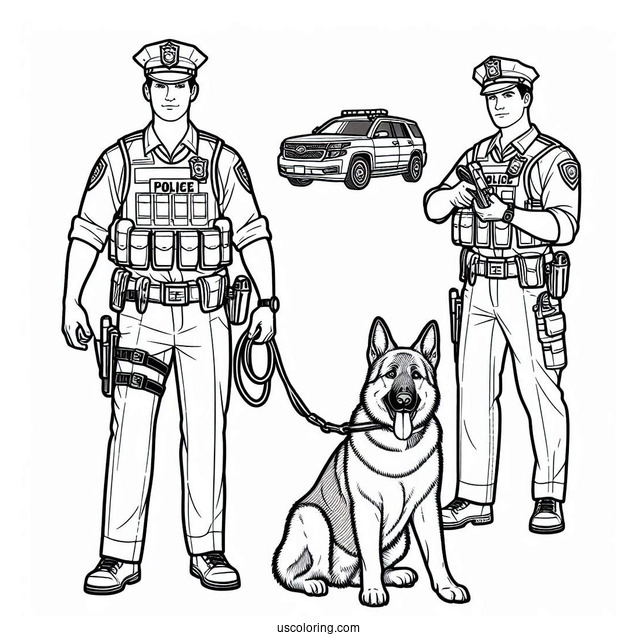 Coloring Sheet Of Police Officer With K-9 Dog