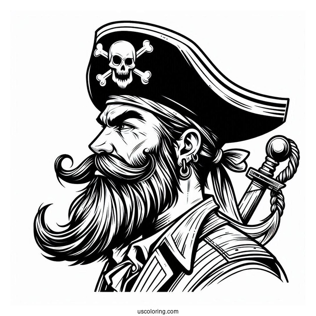 Serious Pirate Coloring Page With Long Beard And Mustache