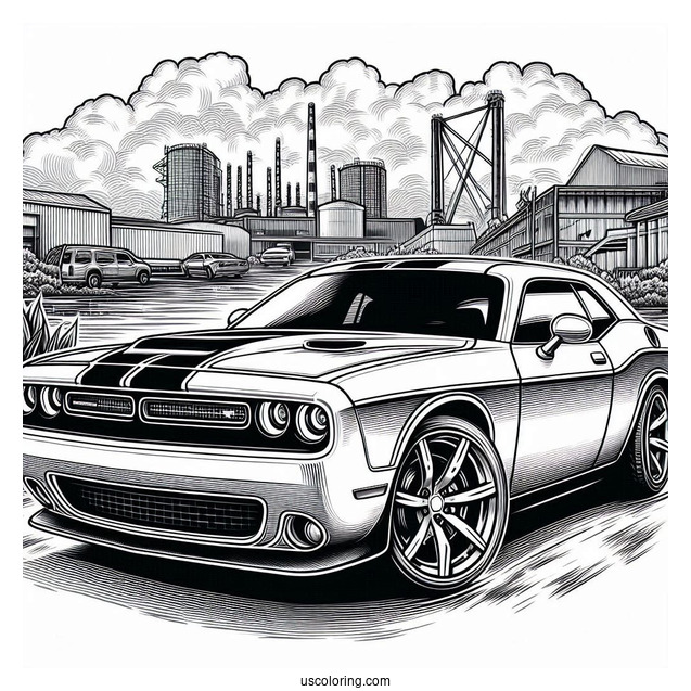 Detailed Dodge Challenger Coloring Sheet