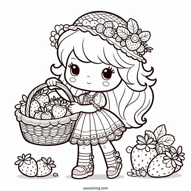 Strawberry Shortcake Coloring Page Carrying Basket Of Strawberries