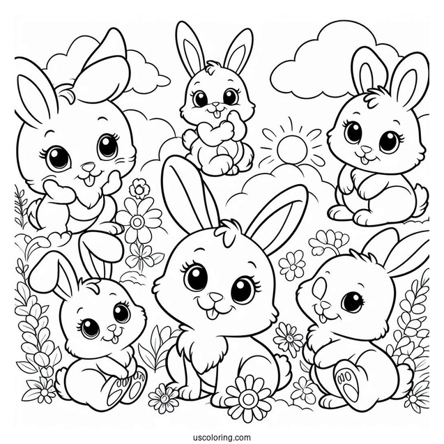 Sunny Bunnies Coloring Page Of Happy Sunny Bunnies S Marty, Hopper, Shiny, Turbo, Iris For Preschoolers