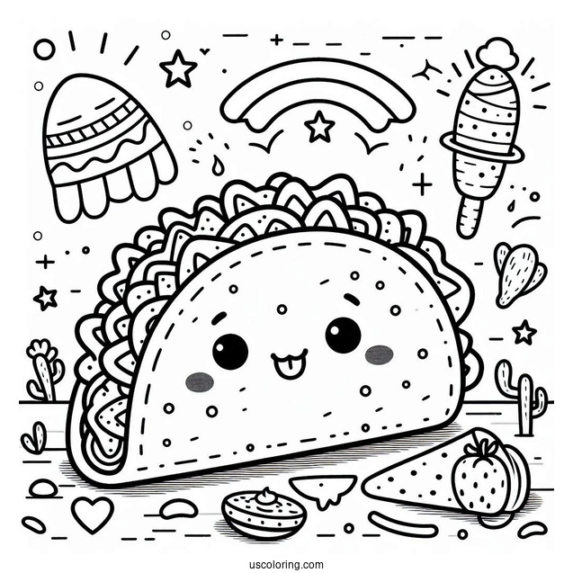 Friendly Taco With A Burrito Wrap Coloring Sheet For Kids
