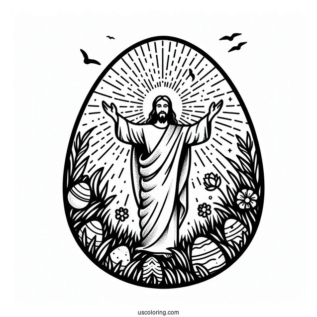 Resurrected Jesus in a Spring Easter Egg Coloring Page