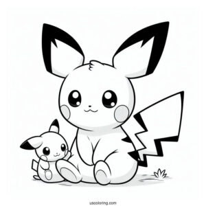 Pichu Coloring Page Sitting With Stuffed Toy Raichu