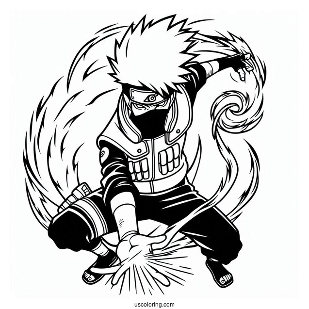 Hatake Kakashi Coloring Page Using Chidori In Battle