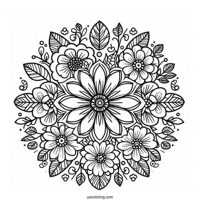 Flower Mandala Coloring Page Inside A Flower Wreath