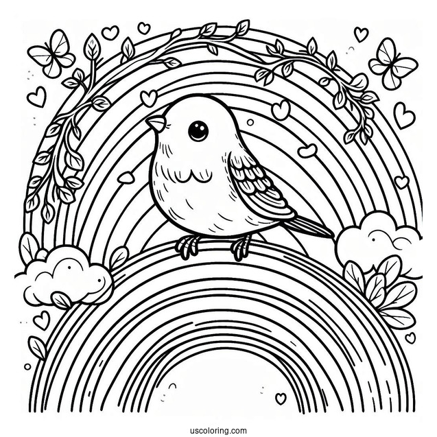 Tiny Birds Perched On Top Of A Rainbow