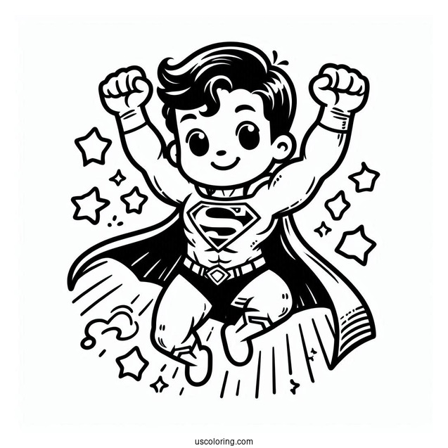 Cute Superman Cartoon Coloring Page For Kids