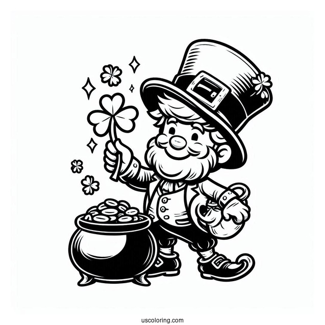 St. Patrick's Day Coloring Page Leprechaun With A Pot Of Gold