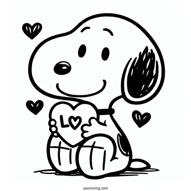 Snoopy Holding a Love Heart To Color