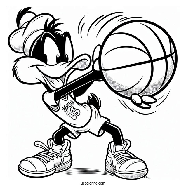 Daffy Duck Aiming Basketball Coloring Sheet