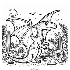 Simple Pterodactyl Coloring Page For Kids
