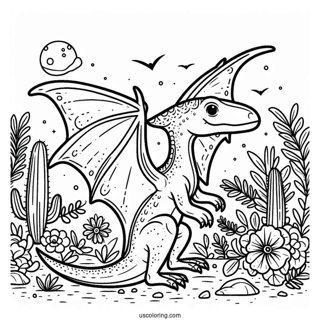 Simple Pterodactyl Coloring Page For Kids