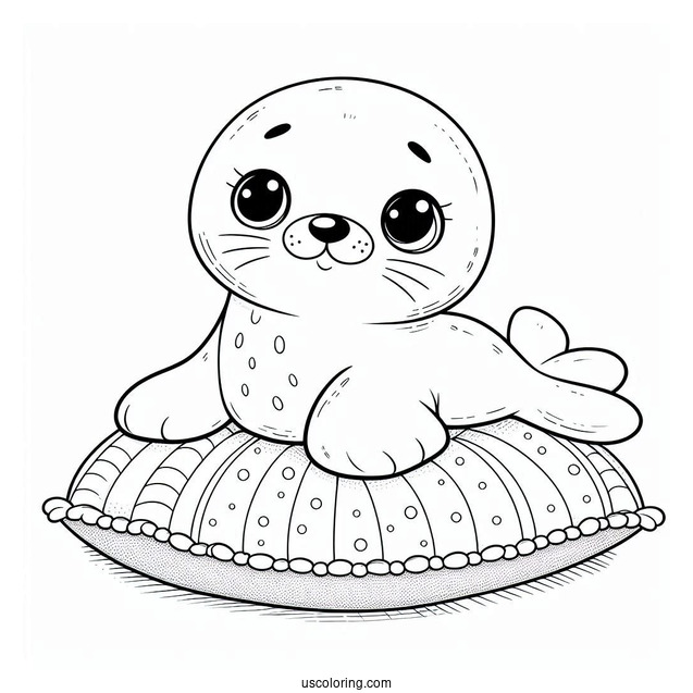 Cute Seal Coloring Page Stuffed Toy On A Bed