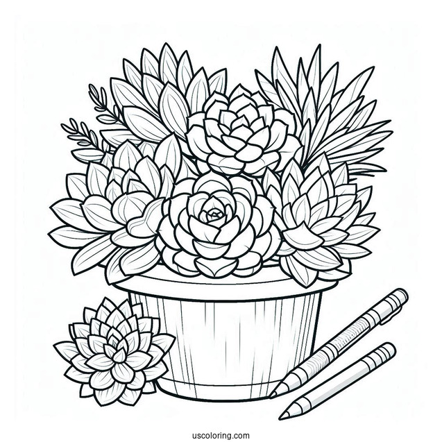 Succulent Coloring Page In A House Flower Pot