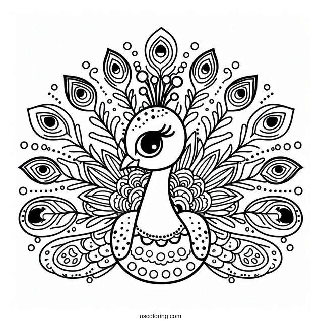 Cute Peacock Coloring Picture For Preschoolers