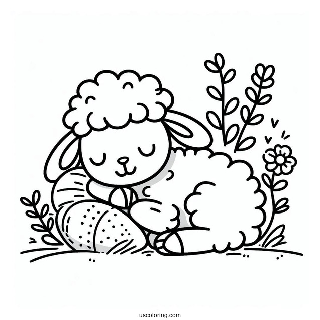 Cute Lamb Coloring For Preschoolers