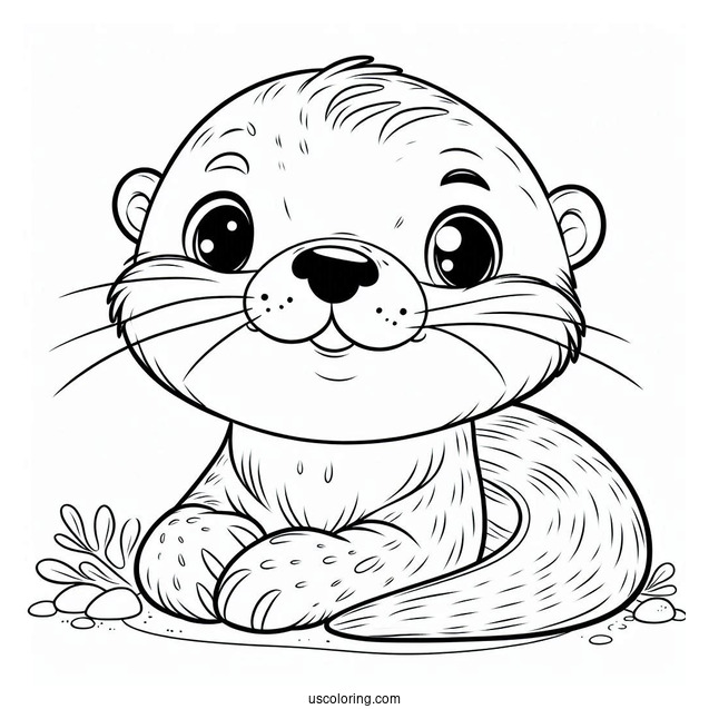 Smiling Otter Coloring Page Outline