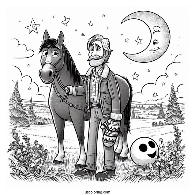 Pixar Coloring Page of Joe Gardner With 22, Moonwind, And Mittens From Soul