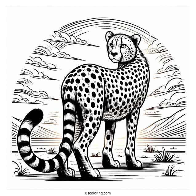 Simple Cheetah Coloring Page Looking Back For Kids