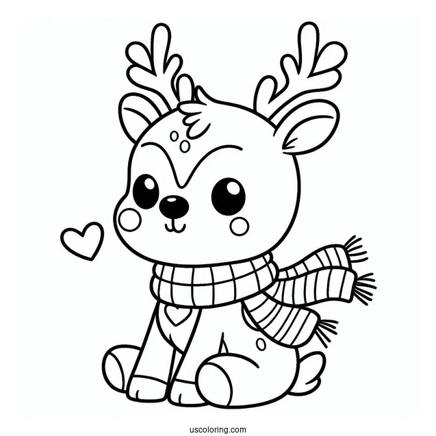 Simple Rudolph Coloring Page With A Love Heart Scarf For Preschoolers