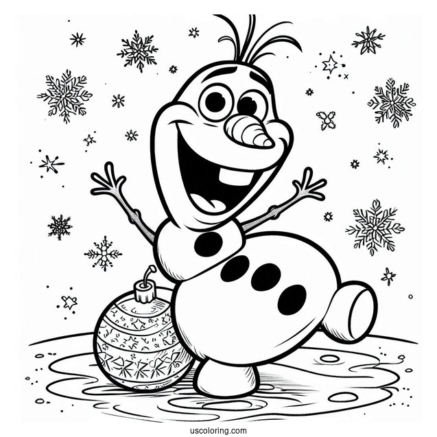 Happy Olaf With Snow Coloring Sheet