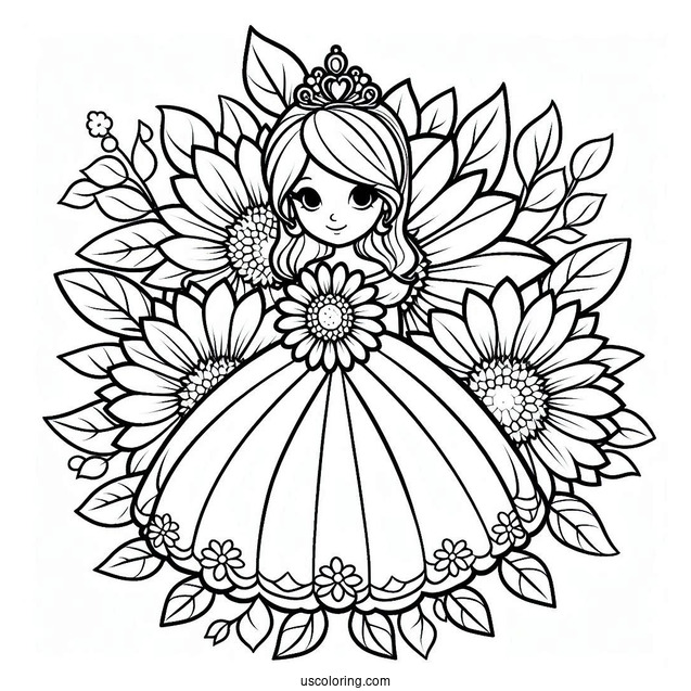 Princess Daisy Coloring Page With Sunflower