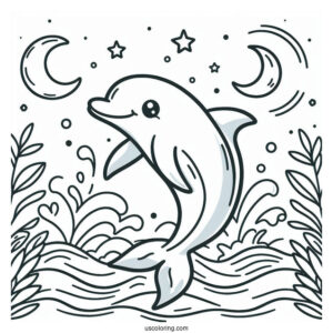 Easy Coloring Sheet For Dolphin For Preschoolers