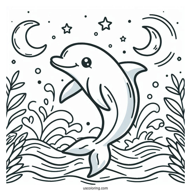 Easy Coloring Sheet For Dolphin For Preschoolers