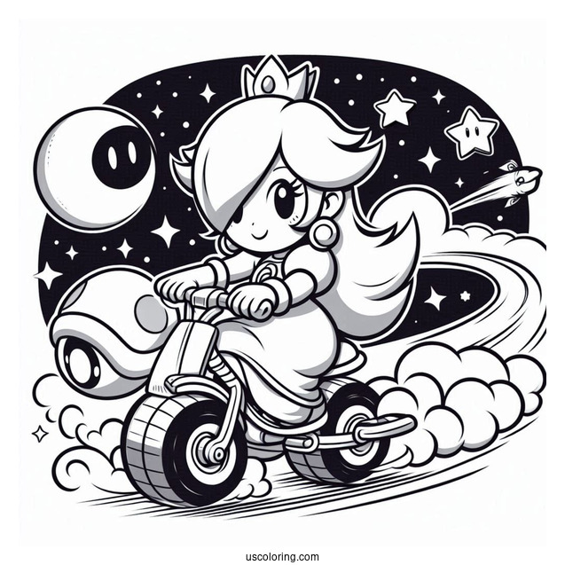 Rosalina Coloring Page Riding Bike With Luma In Mario Kart