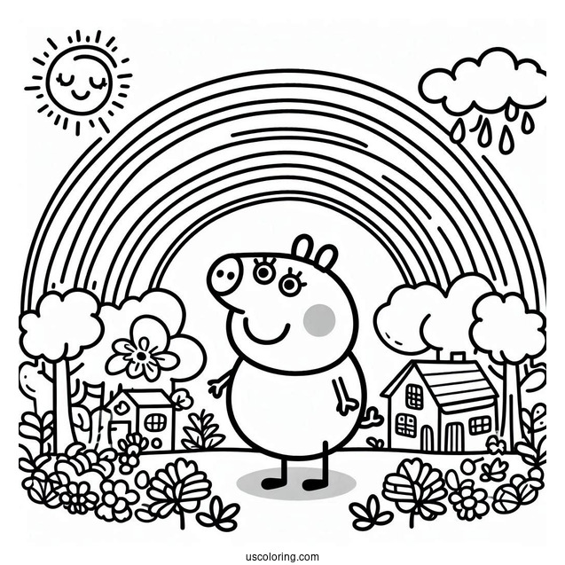 Coloring Page Of Peppa Pig Themed Rainbow