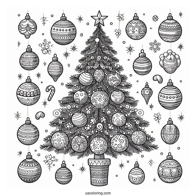 Tree Filled With Christmas Ornaments Coloring Page