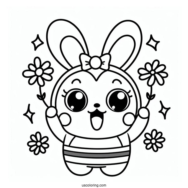 Simple Outline Of Pororo Coloring Page Cheering